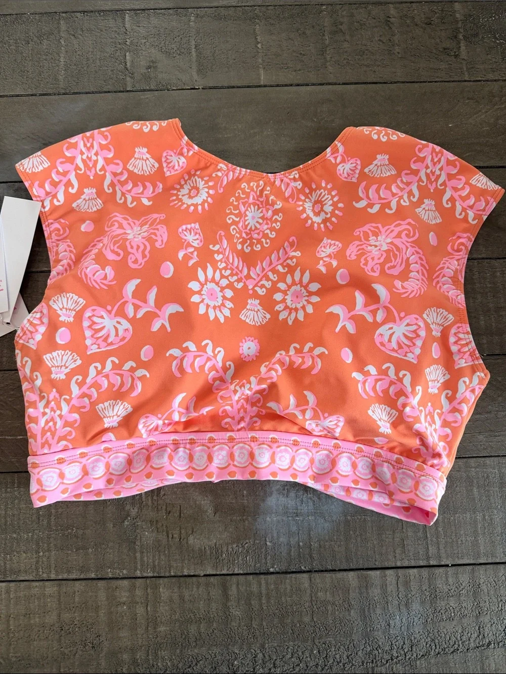 Lilly Pulitzer Meechi Papaya Breezy Palm Cap Sleeve SwimTop NWT. Size 10